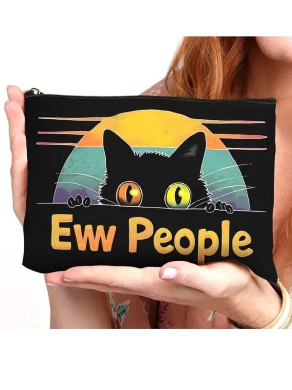 Cosmetic Bag Makeup Black Cat Anti Social Clutch Pouch Travel Storage Eww People